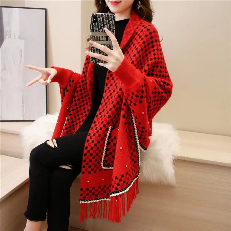 

Plaid Artificial Cashmere Cape Pashmina Autumn Warm Echarpes Female Shawls Scarf Soft Mujer Bufanda Poncho Oversize Tippet