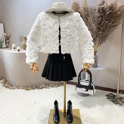 New Autumn French Style Vintage Beading Stereoscopic Flowers Elegant Womens Jackets Fashion Short Loose Solid Outerwear Female