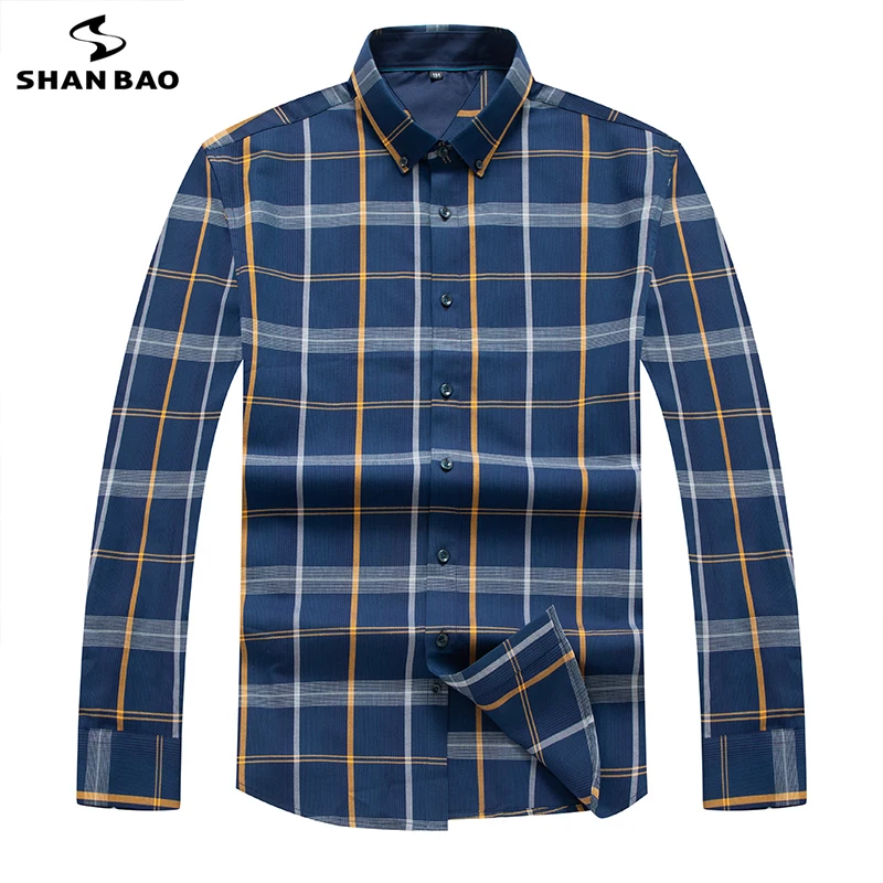 

SHAN BAO 2021 autumn brand luxury high-quality plaid long-sleeved shirt young men's business casual loose shirt plus size