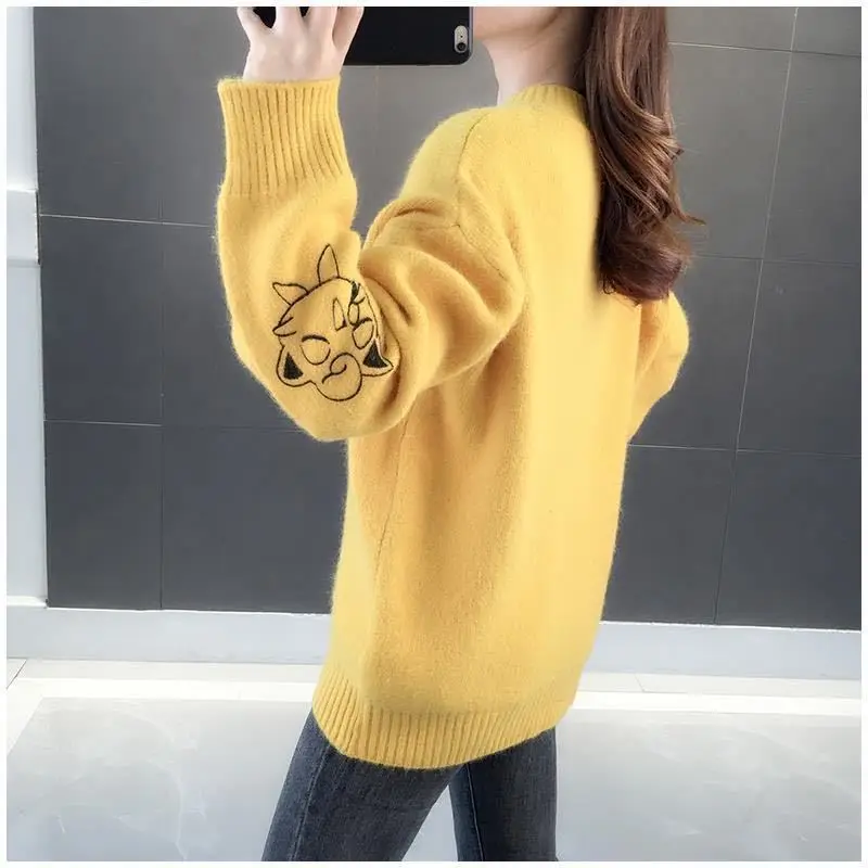 New Spring Japanese Autumn Women Sweater Long Sleeve Casual Cartoon Anime Singing Little Cute Cat Harajuku Knitt Pullover Female