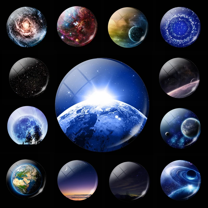 

Magnetic Fridge Magnets for Refrigerator Decor Polar Lights Nebula Earth Planet Universe Crystal Glass Cabochon 30mm