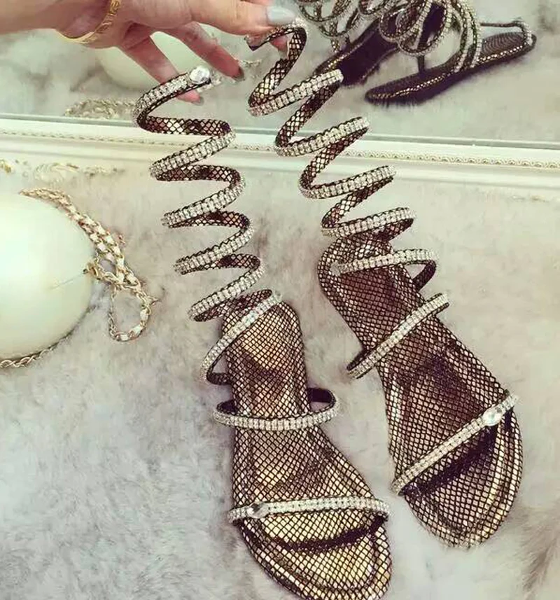 Summer women sandals Crystal Sexy Women Gladiator Sandal women Boots Snake Flat Women Shoes Roman shoes