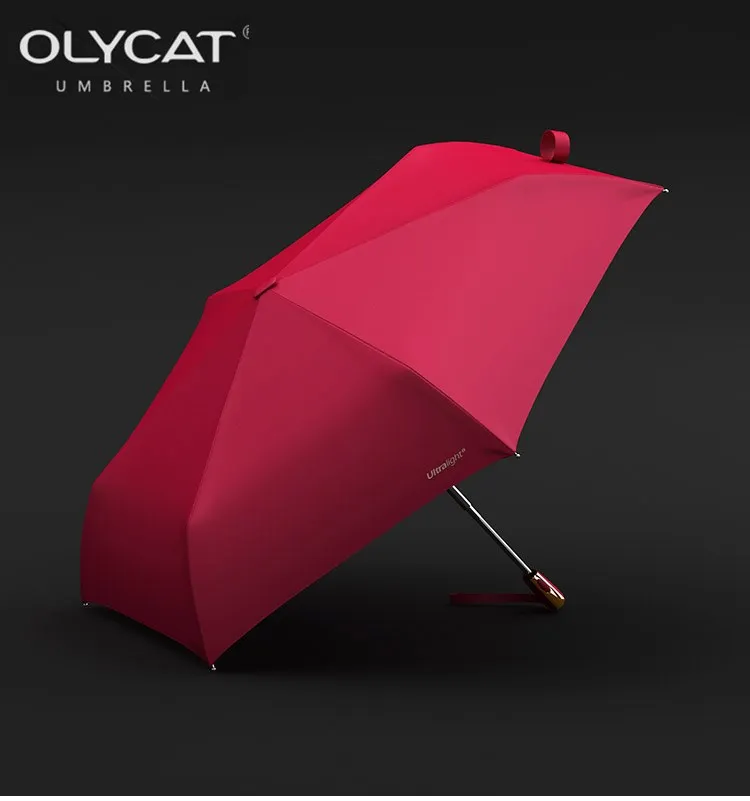 Olycat-Folding Automatic Black Coating Umbrella, UV, Sunny and Rainy, Ultra Light, Portable, Female, 3 Folding