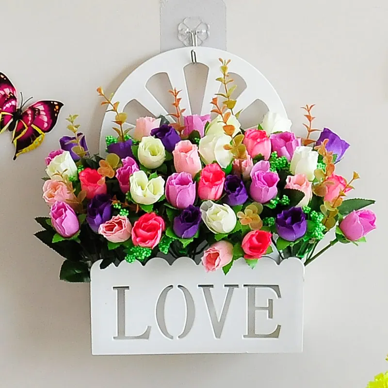 Wall hanging flower basket simulation flower suit plastic false flower wall hanging decoration indoor wall spring decoration