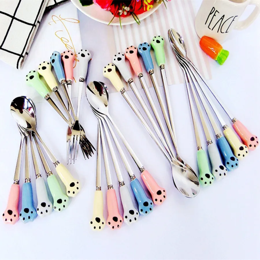 1PC Kitchen tool Fashion Stainless Steel Paw Forks 130mm Cute Bone China fruit fork /cake dessert fork tableware Party Gift