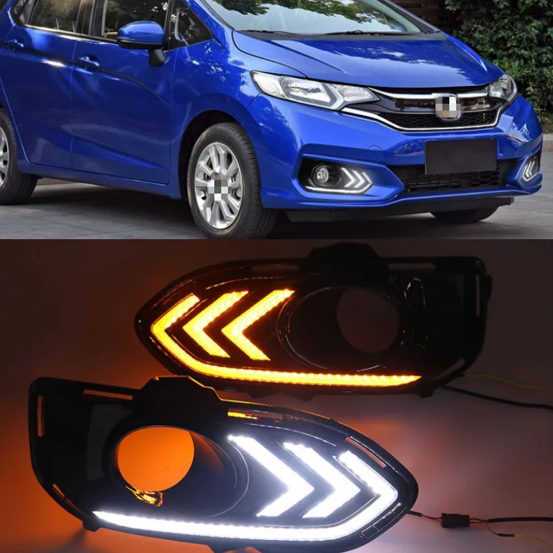 2pcs LED DRL Daytime Running Lights Daylight Fog Lamp Cover With Turn signal lamp For Honda jazz fit 2018 2019