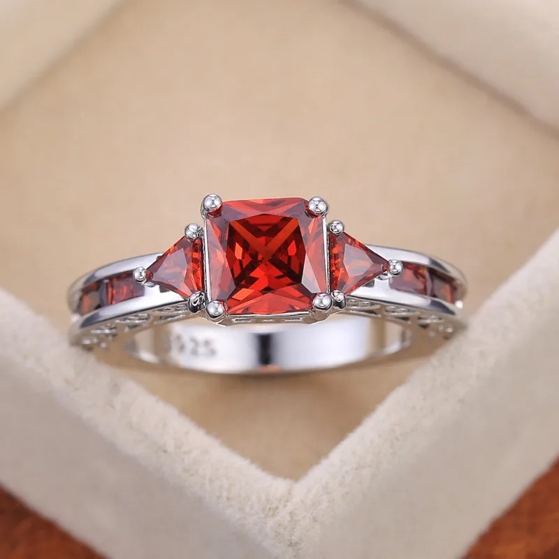 Cellacity Trendy Ring For Women Geometry AAA Zircon Silver  Jewelry Sapphire Emerald Ruby Size5-11 Wedding Engagement Gift
