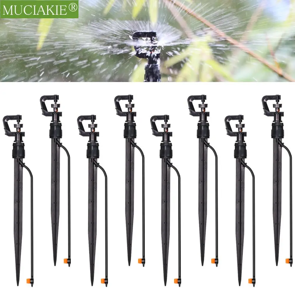 360 Degrees Gray Little Wheel Rotary Sprinkler G Type Nozzles with Stakes Connectors Irrigation Spray Micro Lawn Patio Cooling