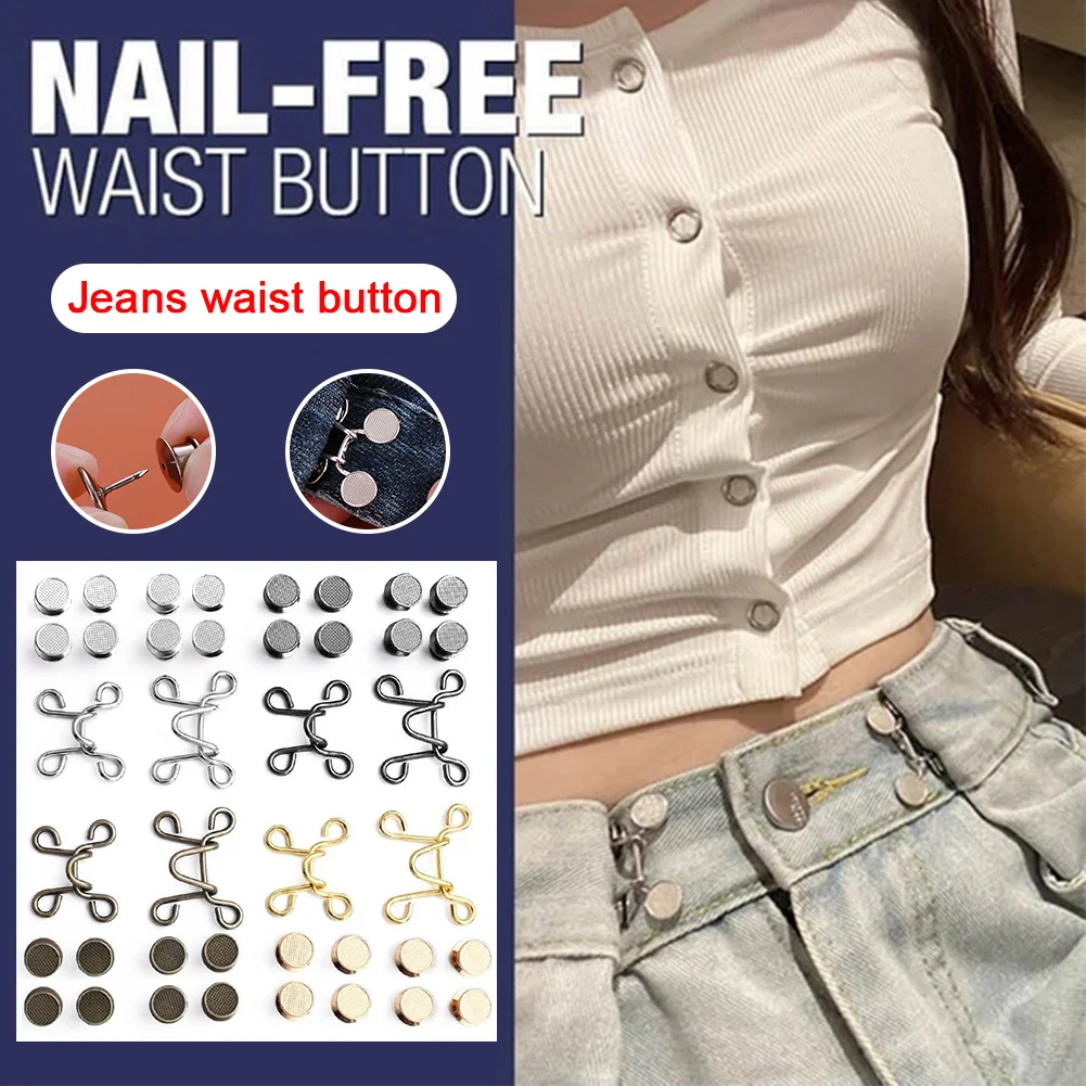 

10 Set Adjustable Snap Button Without Nails Set Ladies Loose Pants Adjustable Button Buckle For Jeans Pants Tightness