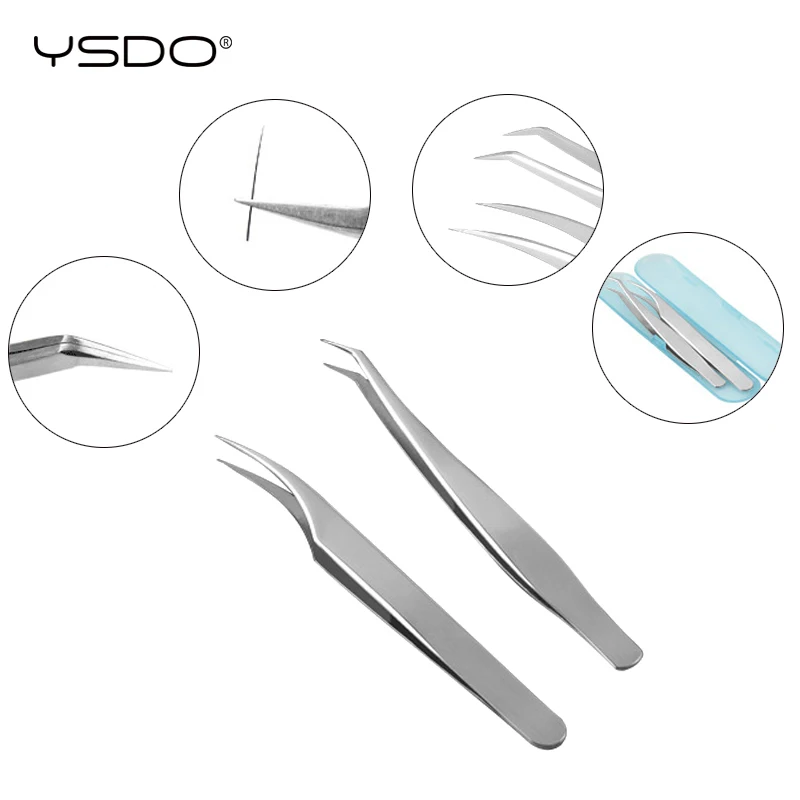 YSDO 2 PCS Eyelash Extension Tweezers Makeup Tools For Individual Lashes Stainless SteelTweezers False EyelashesTweezers Kit