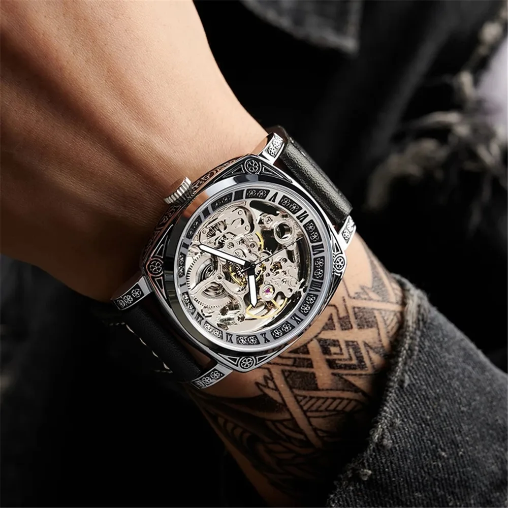 Reloj Hombre WISHDOIT nuovi uomini Casual Business Top orologio da polso meccanico automatico di lusso orologio da uomo scheletro luminoso