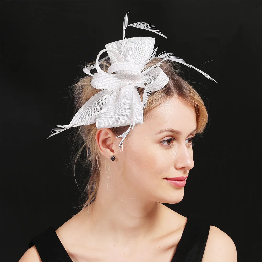 Frauen Gold Feder Blumen Hut Haar Clip Fascinator Schöne Kopfbedeckungen Stirnband Für Cocktail Party Hochzeit Kirche Haar Zubehör – Detail 18