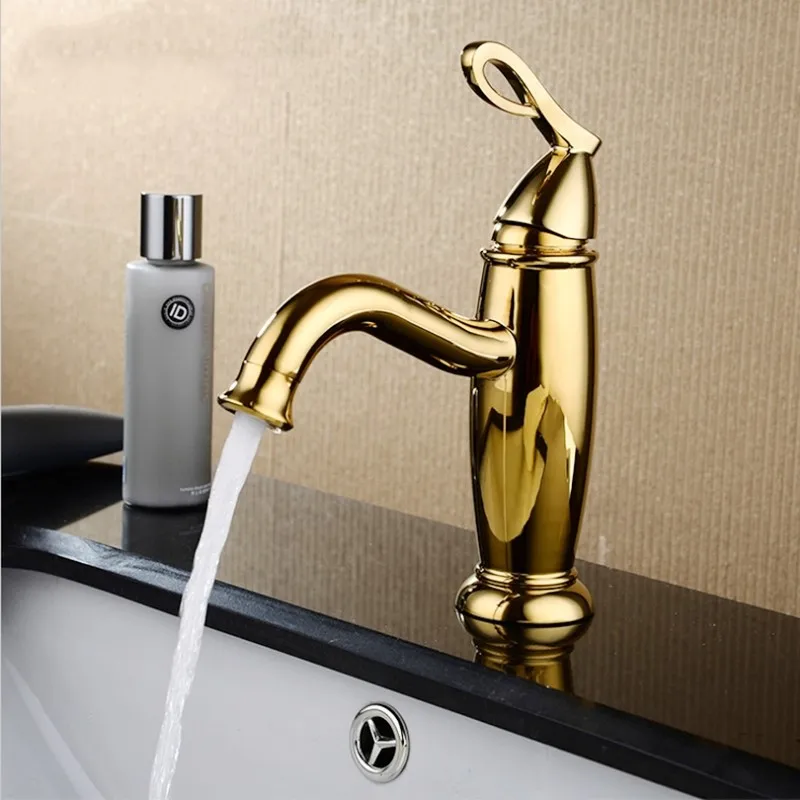 Tall Luxury gold brass bathroom sink faucet cold hot basin mixer faucet high quality gold faucet