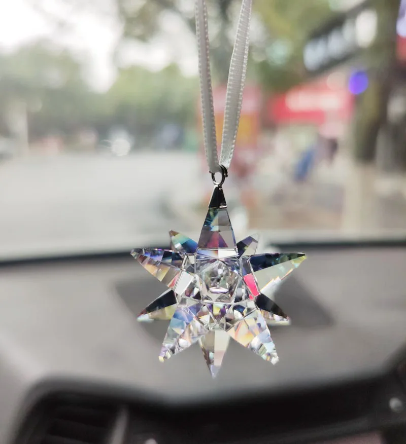 Small Pendant Austrian Crystal Star car Decoration Ornaments Sun Catcher Hanging Trim Christmas Tree Gifts craft two size