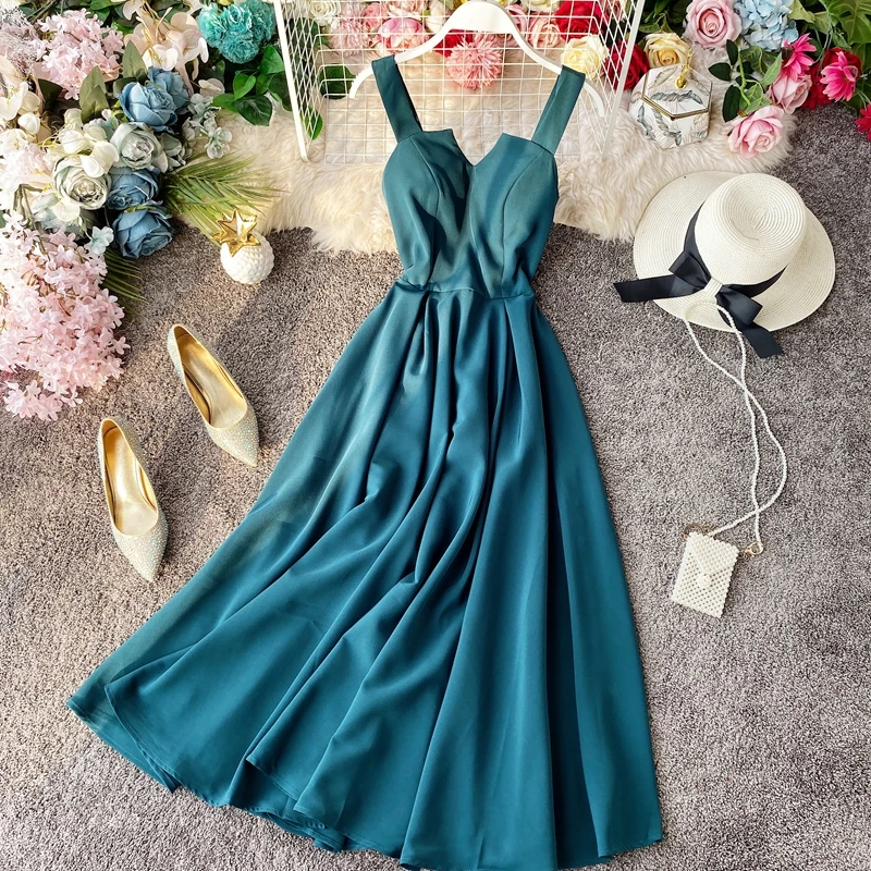 Gợi Cảm Đầm Dự Tiệc Cho Nữ Chữ A Hở Lưng 2020 Mùa Hè Áo Cao Cấp Thanh Lịch Áo Dài Đi Biển Vestidos P551