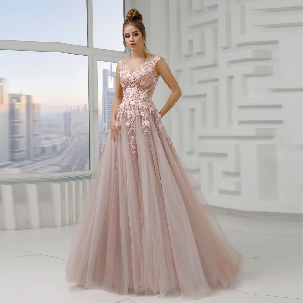 Customized Vestidos Elegant Graduation Dresses Appliques Tulle Illusion Scoop Sleeveless Covered Button Ball Gowns