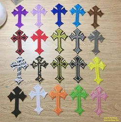 20 Colors to select Popular 10 pcs Cross Embroidered Patches Iron On Sew On Motif Applique Hat Bag Shoe Decor Repair Accessory