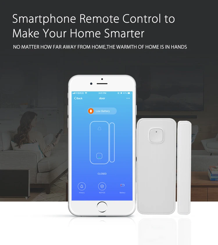 Tuya-Détecteur d\'ouverture et de fermeture intelligent, capteur de porte WiFi, Notification d\'application, fonctionne avec des piles, prend en