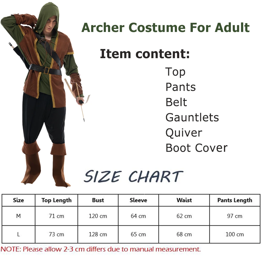 Snailify Men's Archer Costume Forest Hunter Robin Hood Cosplay For Halloween Purim Adult Carnival Party Outfits Quiver