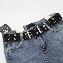 Unisex All-Hole Jeans Punk Rock Belt Female Goth Canvas Man Belts For Women Brow Aesthetic Long Students Girls Boys Waistband