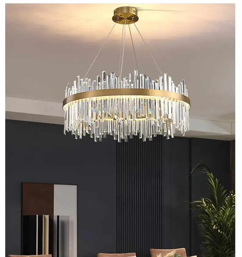 

Modern Luxury Stainless Steel Round Lustre K9 Crystal LED Pendant Lights Luminaria Hanging Lamp Indoor Lighting Lamparas Fixture