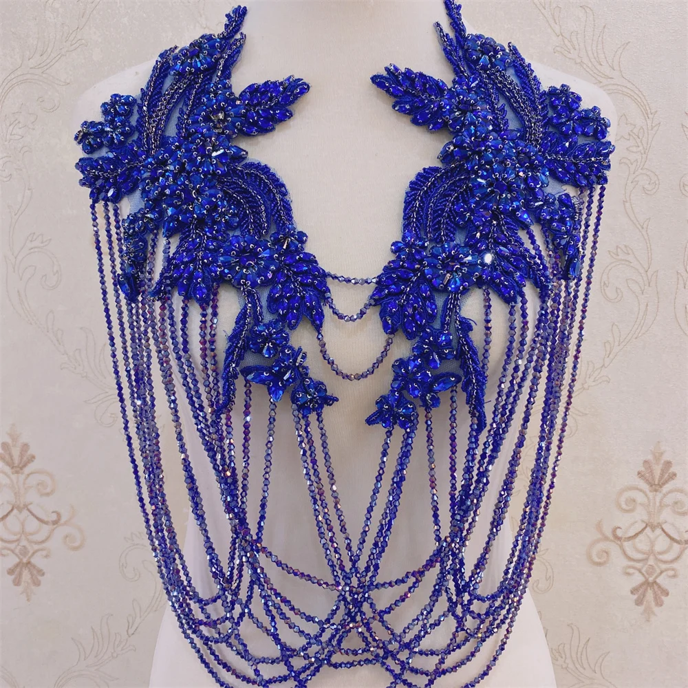 Fashion front crystal Tassels wedding collar with rhinestone  appliques neckline with fringe many color in stock