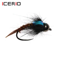 ICERIO 6PCS Tungsten Bead Head Caddis Nymph Barbless Czech Style Hook Fishing Fly Lure Bait