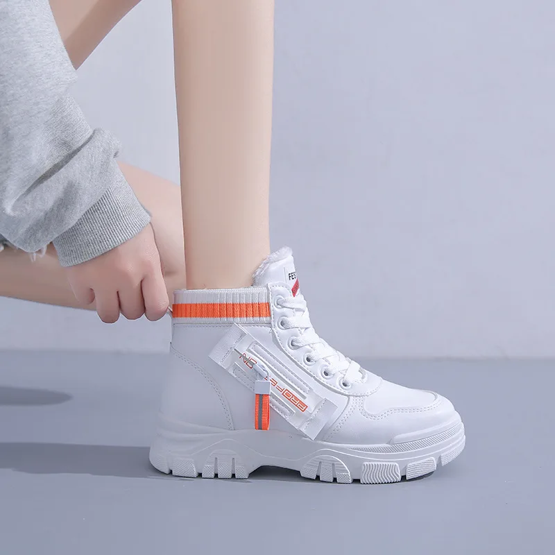 Winter Women Shoes High-top Shoes Platform Shoes Fashion PU Leather Short Plush Casual Shoes Female Brand Sneakers Zapatos Mujer