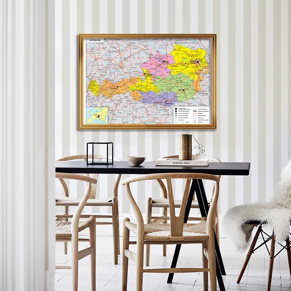 Mapa de trânsito, 90*60cm na frança, áustria, mapa político, arte da parede, pôster de pintura em tela, decoração de casa, sala de aula, material escolar