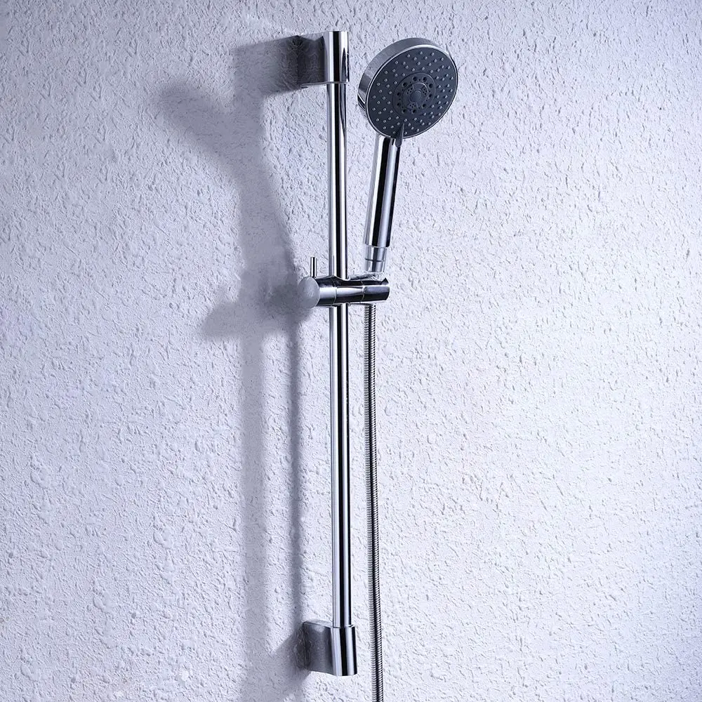 

High Quality Chrome Shower Head with Slide Bar Combo 5-Function Handheld Shower Kit Shower Hose Adjustable Holder Set