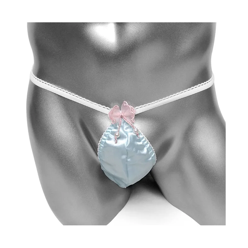 Sexy Mens Shiny Soft Satin Lingerie Underwear with Bowknot Smooth Touch Bikini Thongs G String High Cut Sissy Panties Underwear