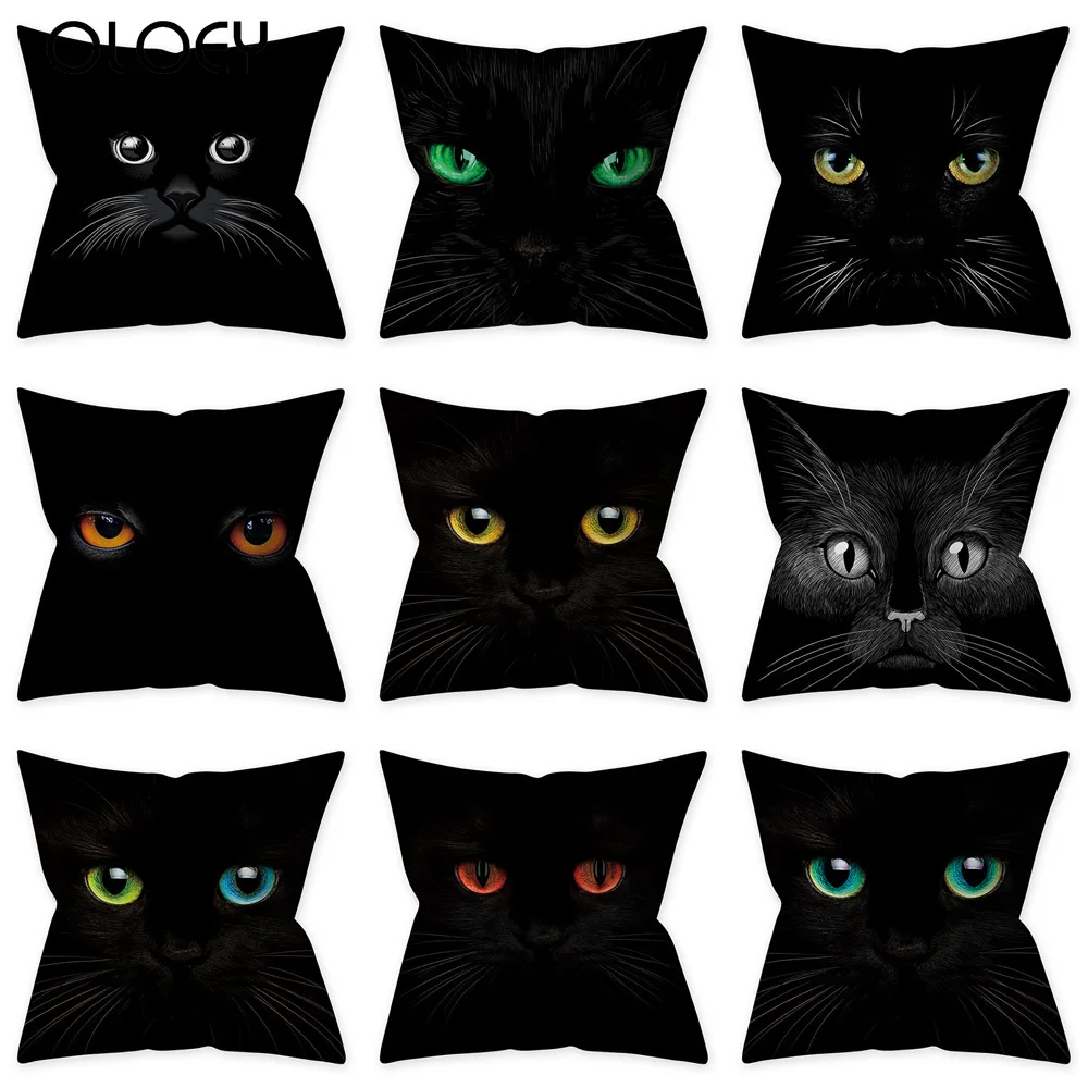 

Black Cat Eyes Printed Polyester Decorative Throw Pillows Case Sofa Couch Animal Pattern Covers for Cushions Home Decor 45X45CM