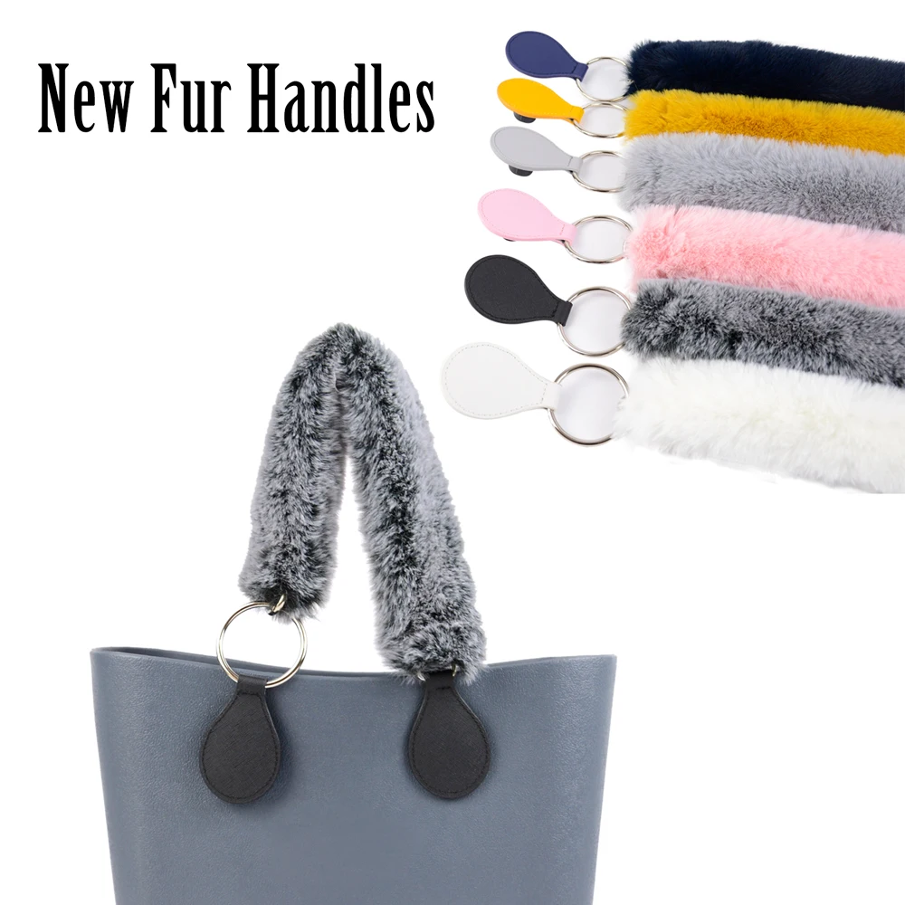 New 1 Pair Faux Fur Furry Belt Strap Long Short Handles with Drops for OBag O Bag Winter Autumn Women Totes Shoulder Handbags