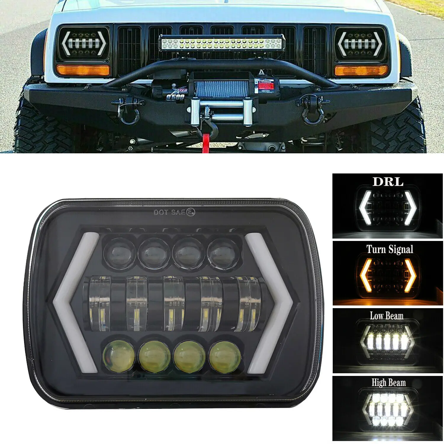 

7x6 5X7 H6054 LED Hi/Lo Beam DRL Headlight For Chevrolet Jeep Cherokee XJ YJ