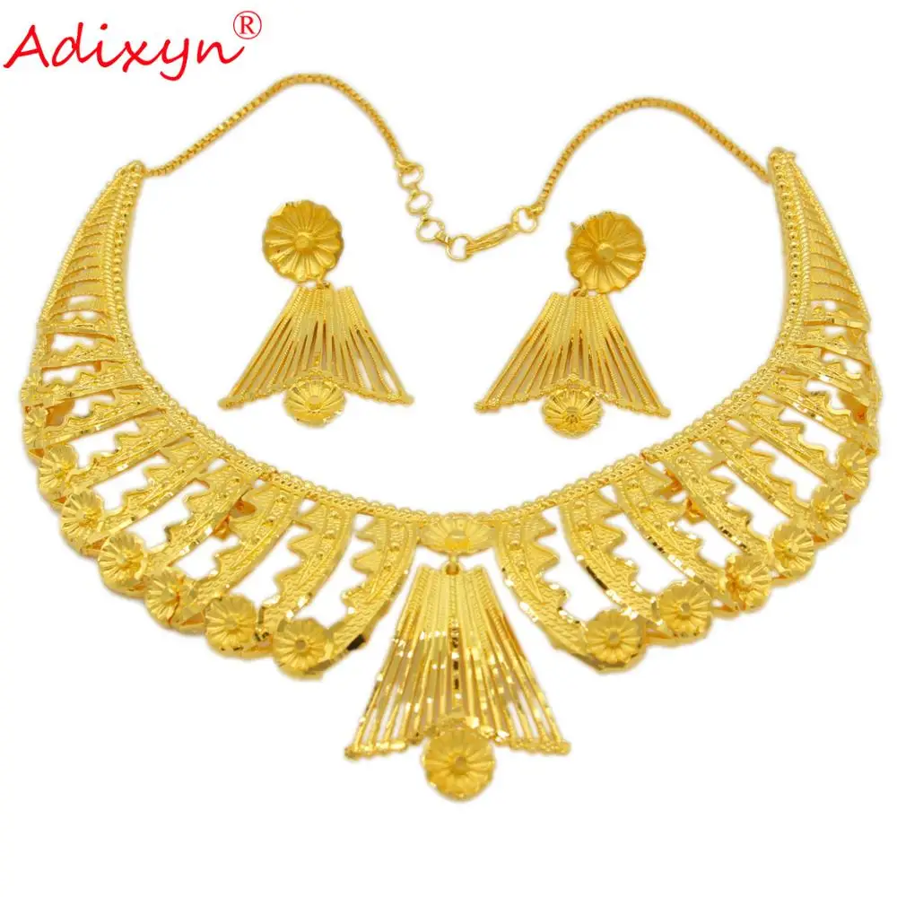 Adixyn New African Dubai Necklace/Earring Sets Women Gold Color Exquisite Jewelry Arab/Ethiopian/Middle East Party N12304