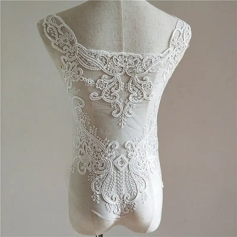 

Europe vintage alencon lace applique, large bridal applique, elegant back applique, wedding applique sell by 1 piece