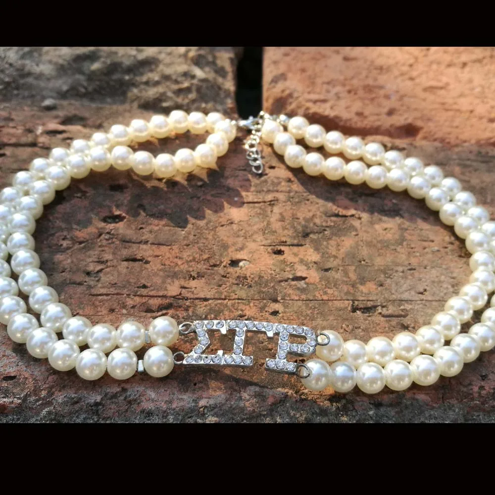 Greek Sigma Gamma Rho Sorority SGR double line Pearl Necklace Jewelry