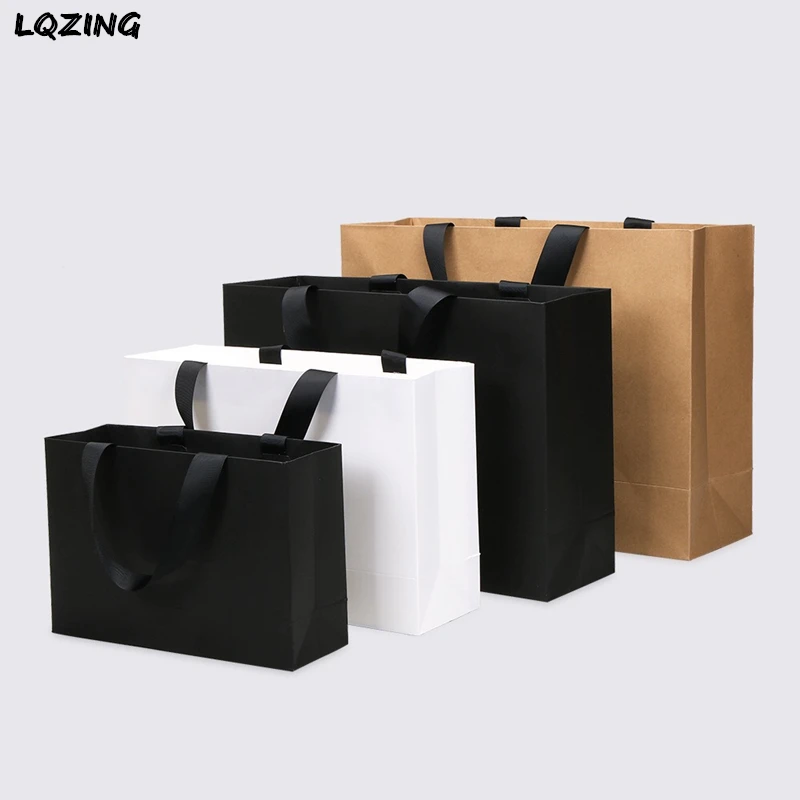 Large White/Black/Kraft Paper Bags Thick Wedding Favor Box Christmas Gift Baggies with Handle Shopping Clothes Packaging Bags