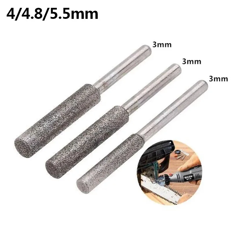 1Pc 3mm Shank 4/4.8/5.5mm Diamond Grinding Head Chainsaw Sharpener Stone File Chain Saw Sharpening Carving Grinding Tool