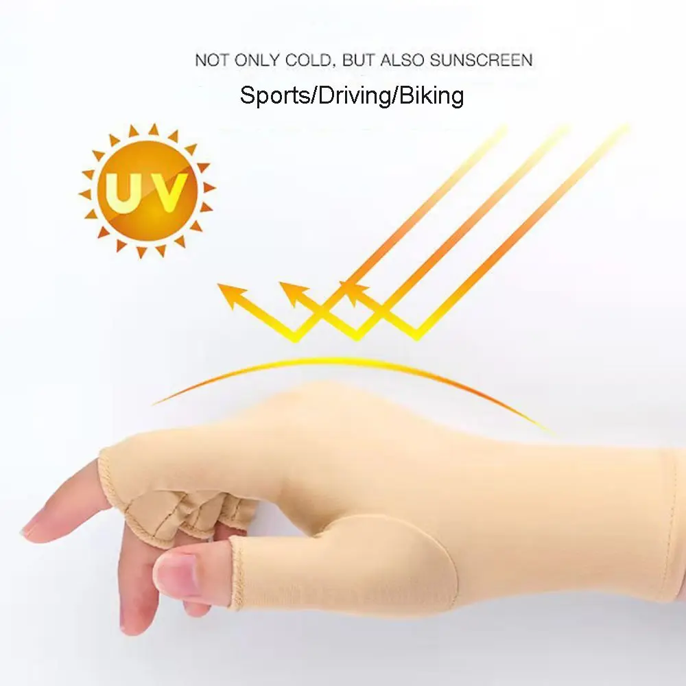 Tight Thin Short Sports/Driving/Biking Sun Protection Half Finger Gloves Summer Mittens