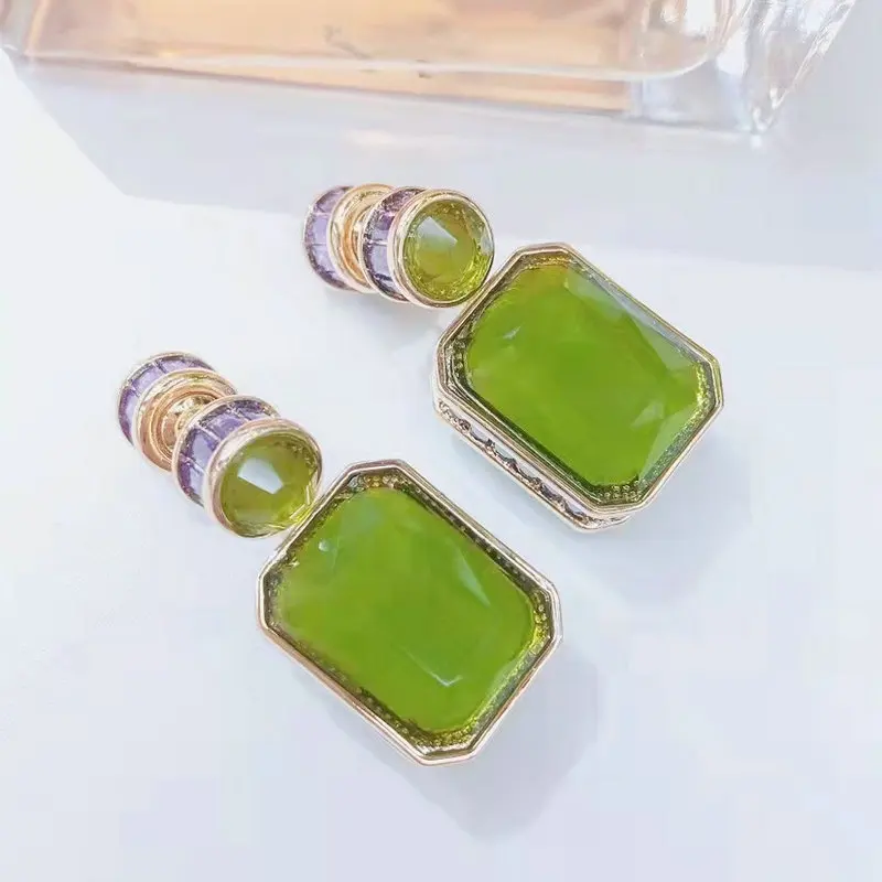 FXLRY High Quality Green Cubic Zirconia Luxury Simple Wedding Luxury Earring For Women Wedding Jewelry