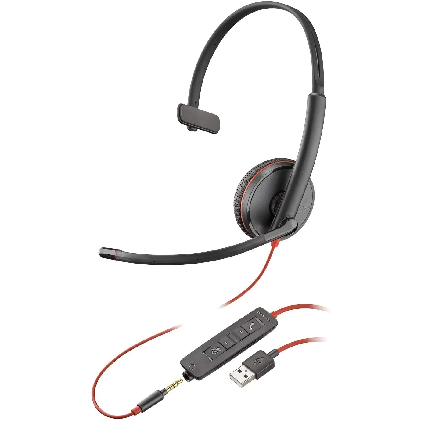 Original Plantronics Blackwire 3215 USB-A Comfort Fit Wired On-Ear Headphones With Mic and Volume Control, Black