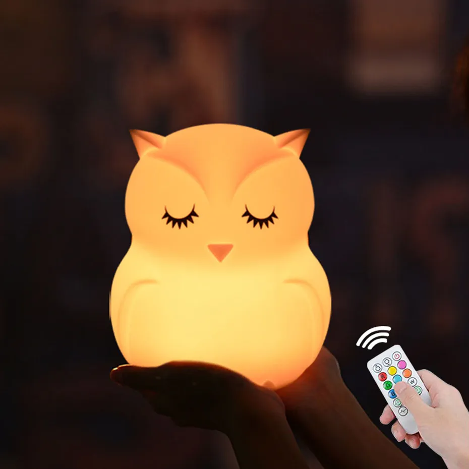 Lampu Malam Burung Hantu Sensor Sentuh Remote Control Lampu LED Isi Ulang Waktu Dapat Diredupkan Lampu Malam Samping Tempat Tidur untuk Anak-anak Bayi