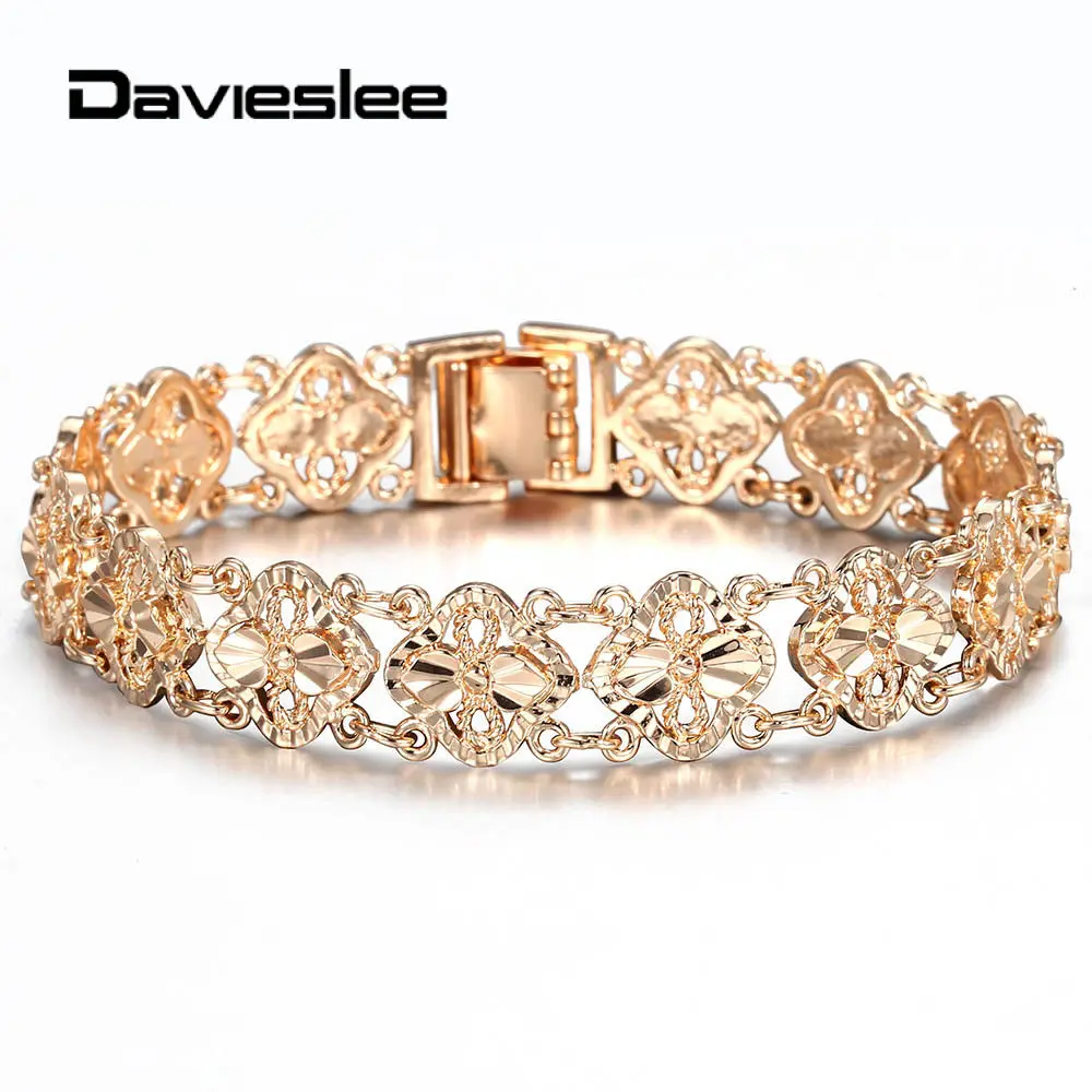 Bracelet Bangle for Women Ladies 585 Rose Gold Color Fashion Cut Out Carved Flower Heart Oval Wristband Jewelry Gift 20cm DCBM04