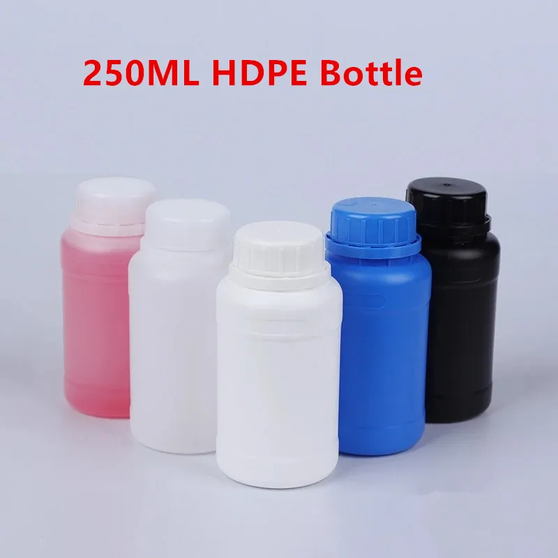 250ml Round plastic bottles with Lid Empty Chemical liquid Packaging container Food Grade HDPE Refillable bottle 10PCS