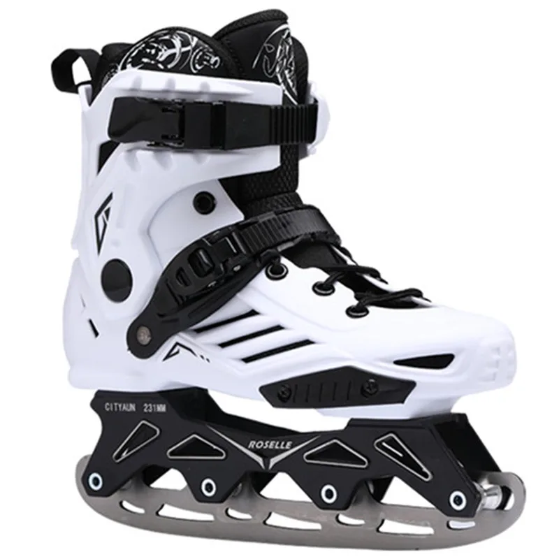 

Round Ice Blade Inline Ice Skates Shoes for Indoor Field Outdoor Winter Lake Ice Surface Speed Skating White Black Steel Knife