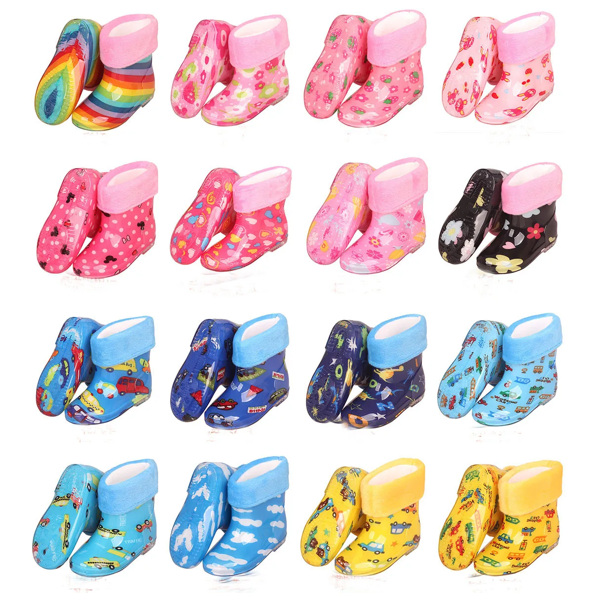 Keep Warm Rain Boots For Girl Boys Water Shoes Waterproof Rainboots Kids PVC Cartoon Non-slip Rain Shoes Plush Boots CSH1210