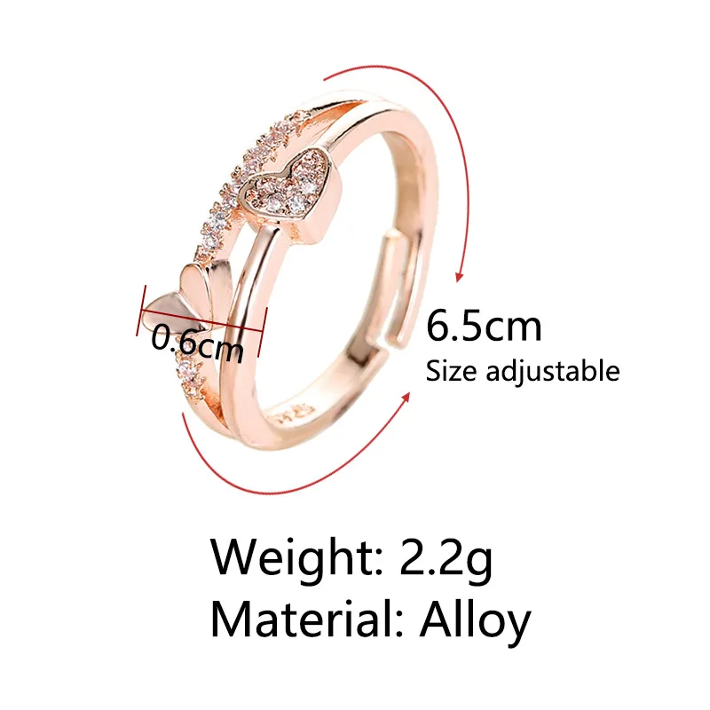 Fashion Crystal Engagement Love Design Hot Sale Ring For Women White Zircon Cubic Elegant Adjustable Ring Female Wedding Jewerly