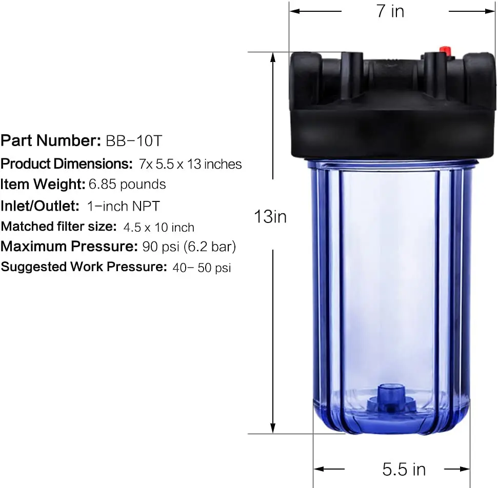 Coronwater 10 Inch Big Clear Water Filter Housing for Whole House Water Filtration with Wrench Bracket -1\