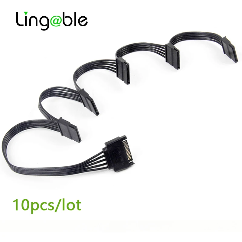 

Lingable 10pcs SATA 15Pin 1 to 5 SATA 15Pin Hard Drive Power Supply Splitter Cable Cord for DIY PC Sever 15-pin SATA power 60CM